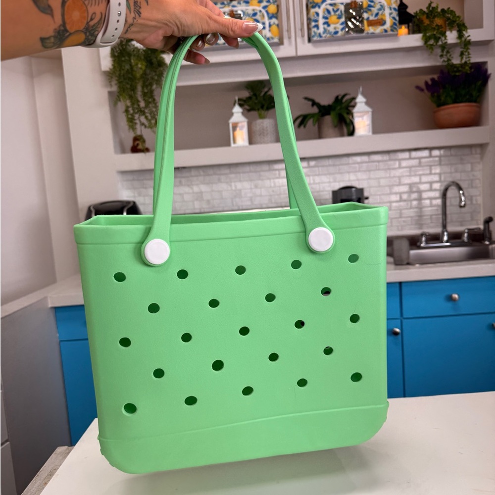 Vibrant Green EVA Tote Bag with White Accents